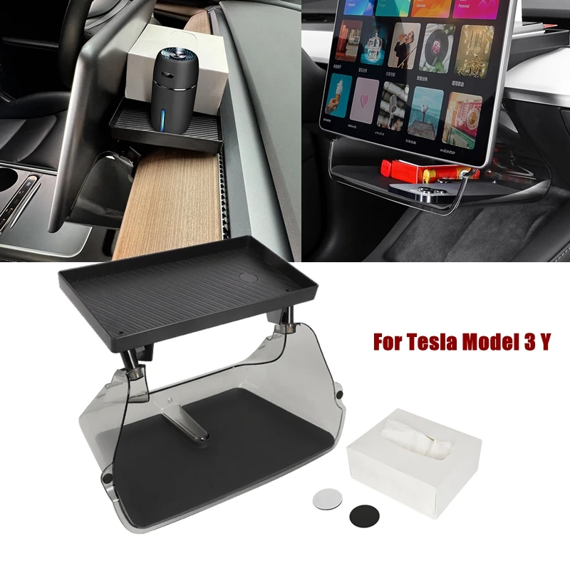 

For Tesla Model 3 Y Center Console Organizer Tray Magnetic Under Screen Storage Box Hidden Dashboard Organizer Tissue Box Holder