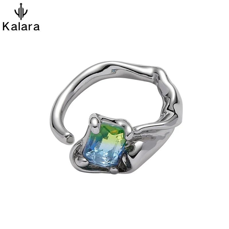 

Opening Adjustable Ring Gradient Square Crystal Women's Fashion Net Red Sweet Cool Wind Index Summer New Jewelry Hip Hop Gifts