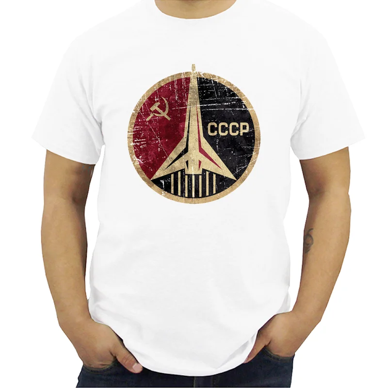 

CCCP Russian Soviet USSR Space Race Man Tshirt Moscow Russia Mens Tees O Neck Tops Men's Short Sleeve T-shirt Streetwear