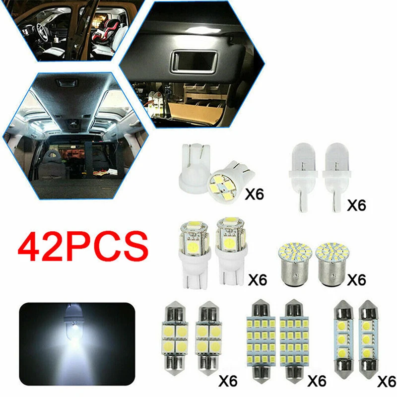 

42 Pieces Of Car Interior White LED Combo Set Dome Door Trunk License Plate Bulb Interior Door Light Universal Lamp Accessories