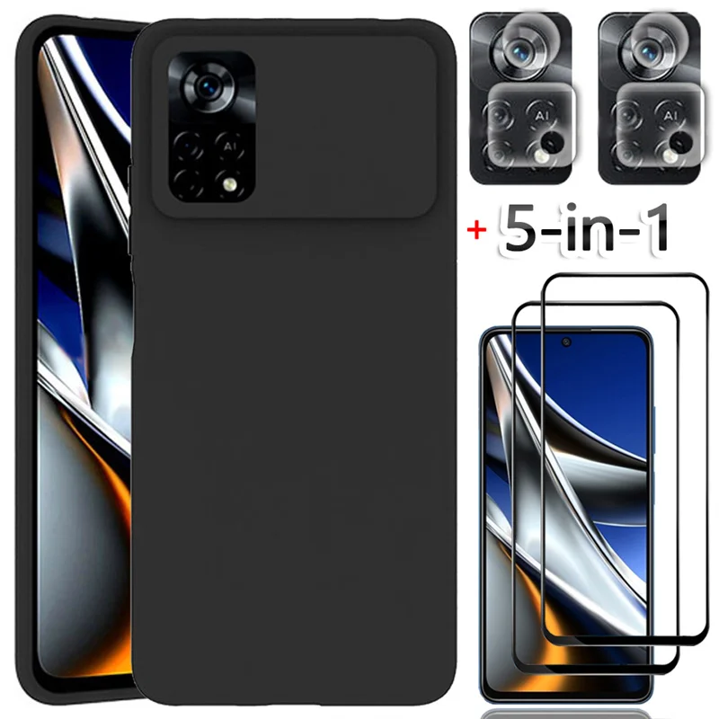 

5-in-1, matte case + glass for poco x4 pro 5g soft tpu phone cases pocophone m4 pro xiaomi poco x 4 gt cover poco x4 pro case