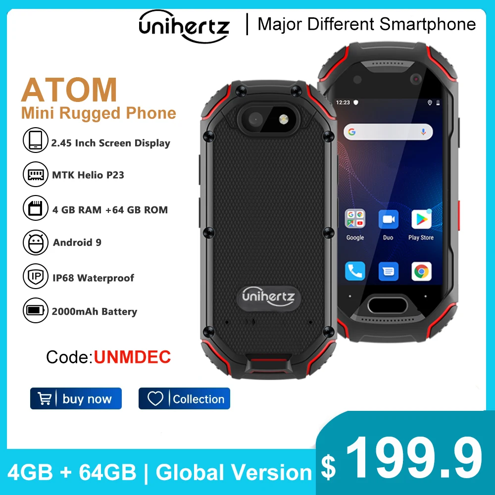Unihertz ATOM Mini защищенный смартфон 4 Гб 64 ГБ Android 9 2,45 дюймов  разблокированный сотовый телефон для запасного телефона