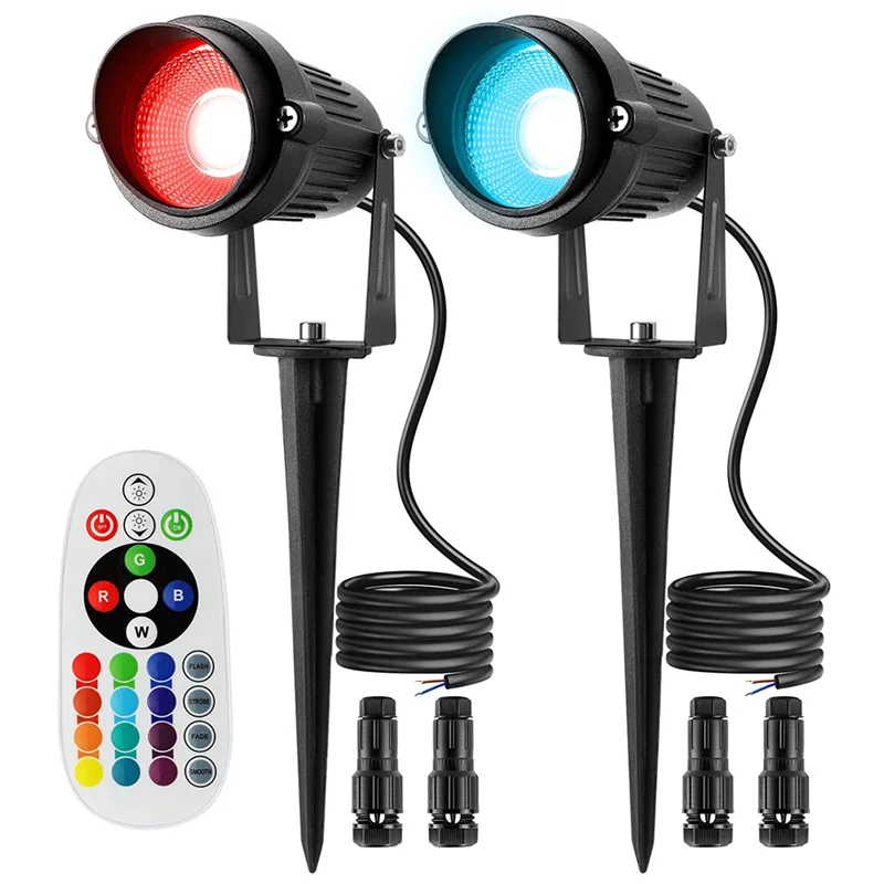 

RGBW Color Changing Landscape Lights with Connectors 12V-24V Remote Control LED Lawn Lamp Waterproof IP65 Spike Garden Spotlight