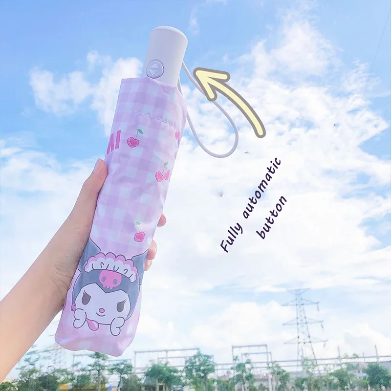 

Sanrio Kawaii Anime Kuromi Rain Sunny Shading Schoolgirl Cute Cinnamoroll Cartoon Folding Fully Automatic Umbrella Toy for Girl