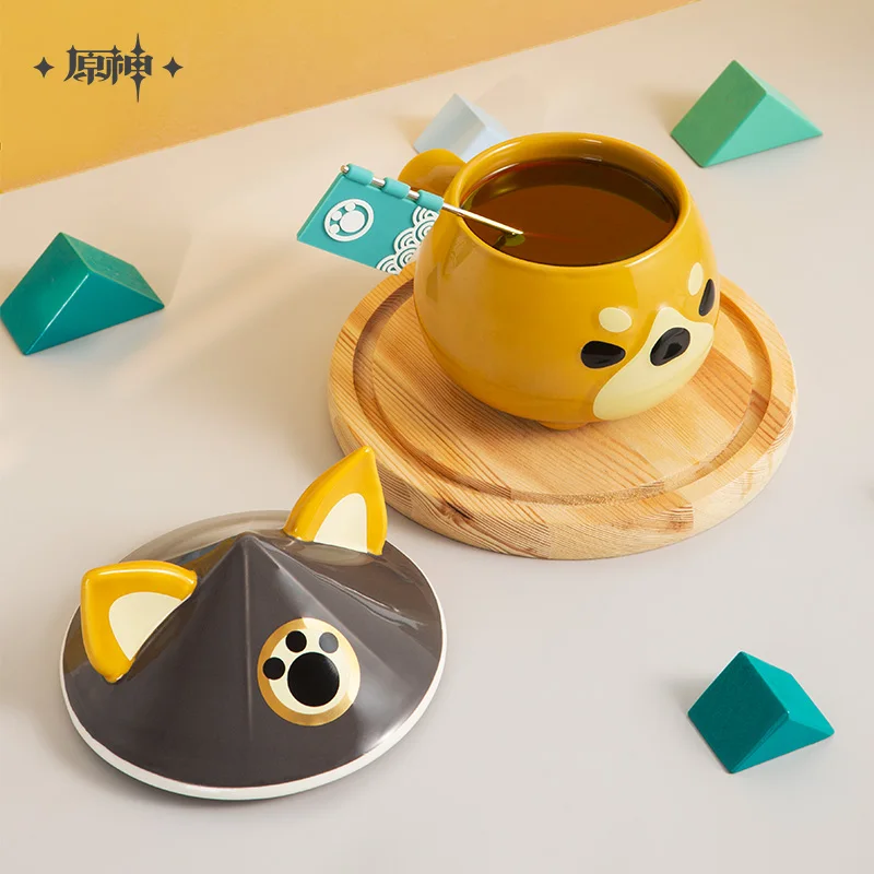 Anime Cartoon Water Cup Game Genshin Impact Cosplay Gorou Dog Mug 370ML Ceramic Coffee Utensil Cute Ear Lid Xmas Kids Gift 2022