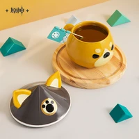 anime cartoon water cup game genshin impact cosplay gorou dog mug 370ml ceramic coffee utensil cute ear lid xmas kids gift 2022