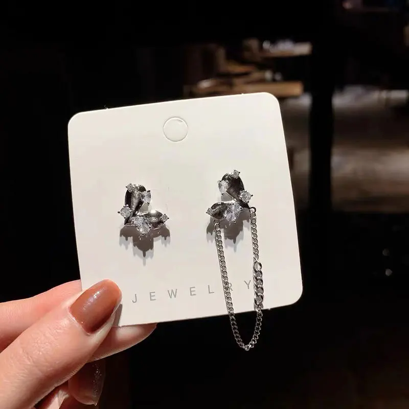 

Korean Cute Elegant Tassel Heart Zircon Stud Earrings For Women Fashion Geometric Gold Party Jewelry Gifts