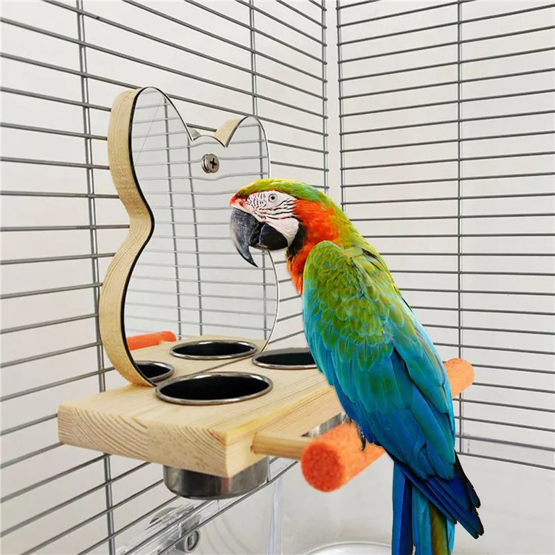 

Зеркало для попугаев с чашками-Кормушками, чаша, деревянные птицы, Интерактивная самовеселая игрушка-пазл, игрушка птица, аксессуары для игрушек