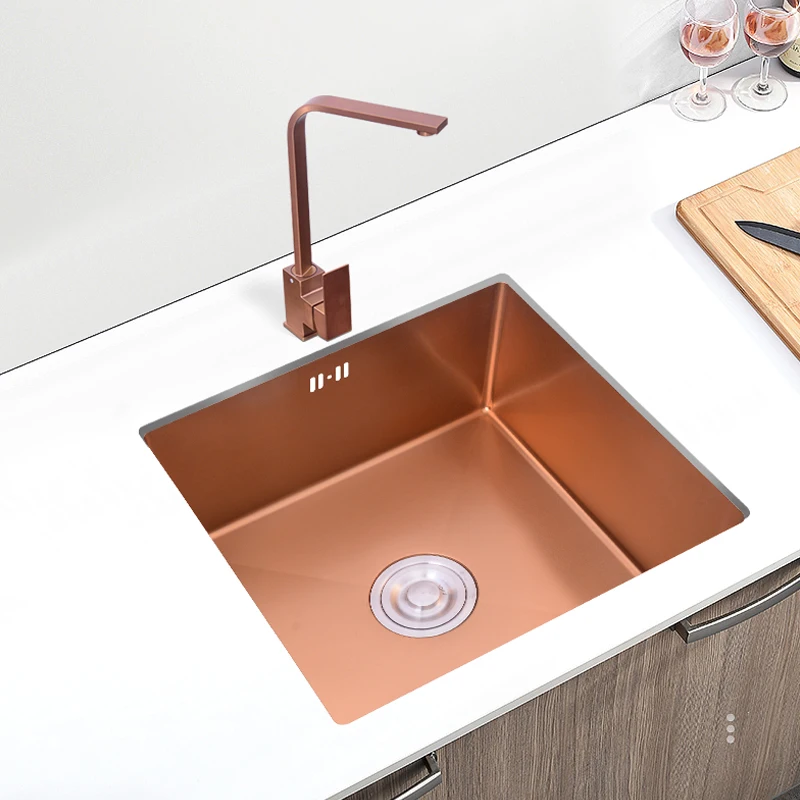 

Kitchen 304 Stainless Steel Vegetable Washing Basin Rose Gold Nano Sink Large Single Sink Under Basin 450x450 mm