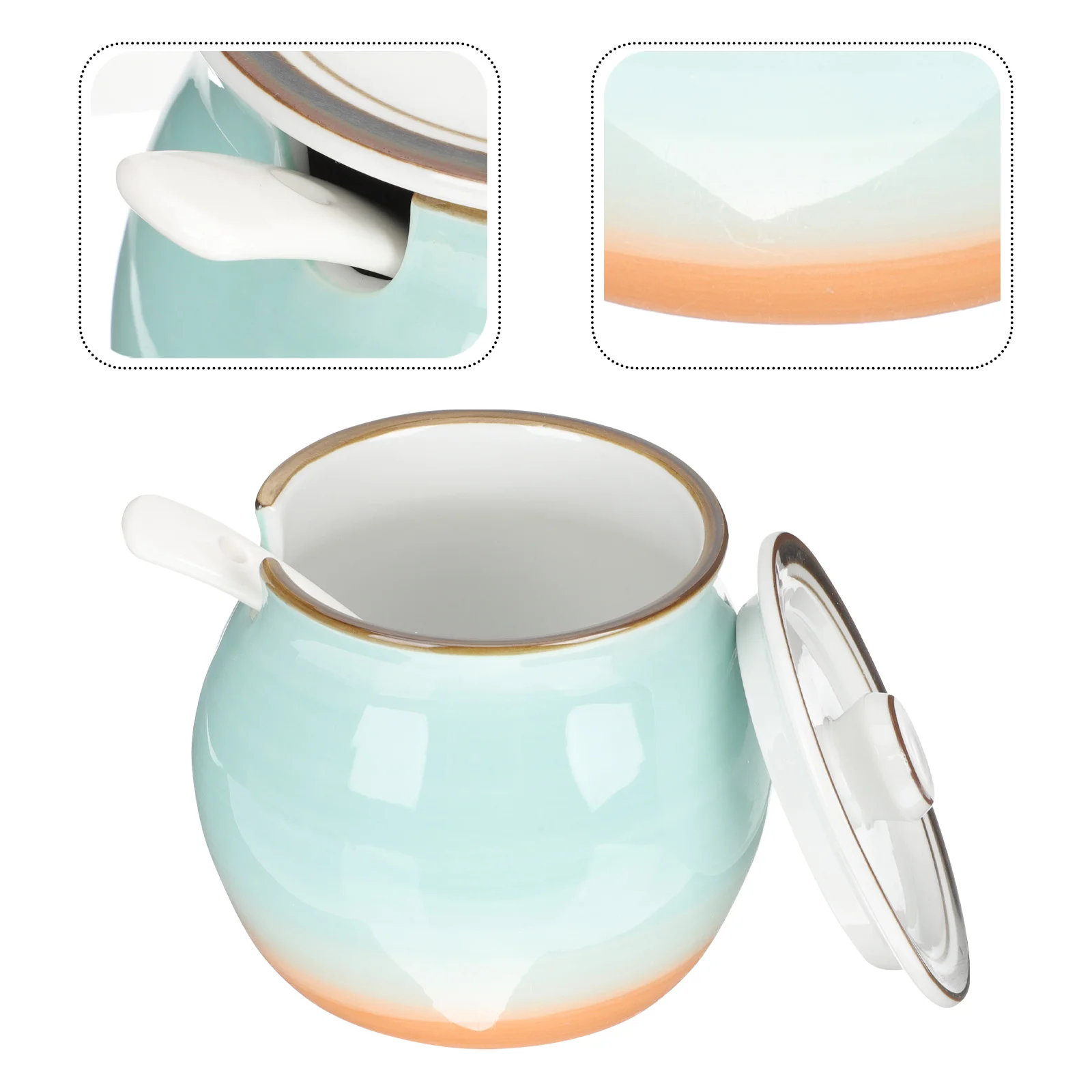 

Sugar Jar Ceramic Condiment Salt Container Seasoning Bowl Potspoon Kitchen Lidstorage Boxes Canister Holder Box Jars Coffee