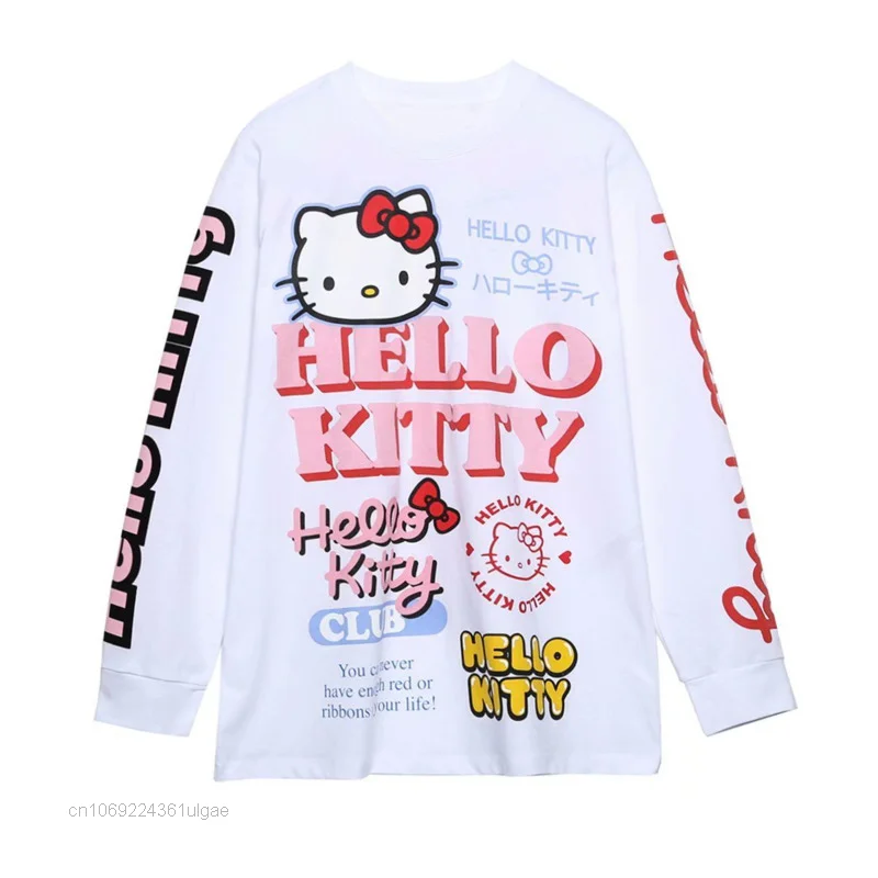 Женская футболка с длинным рукавом принтом Hello Kitty |