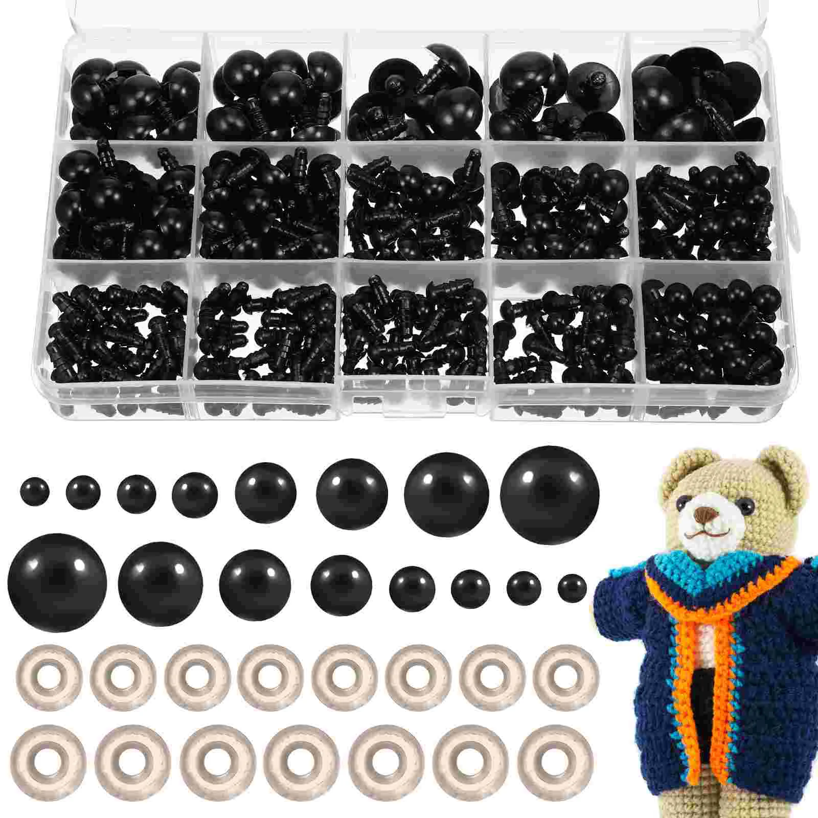 

1 Box Safety Eyes Plastic Black Safety Eyes DIY Bear Craft Dolls Eyes with Washers