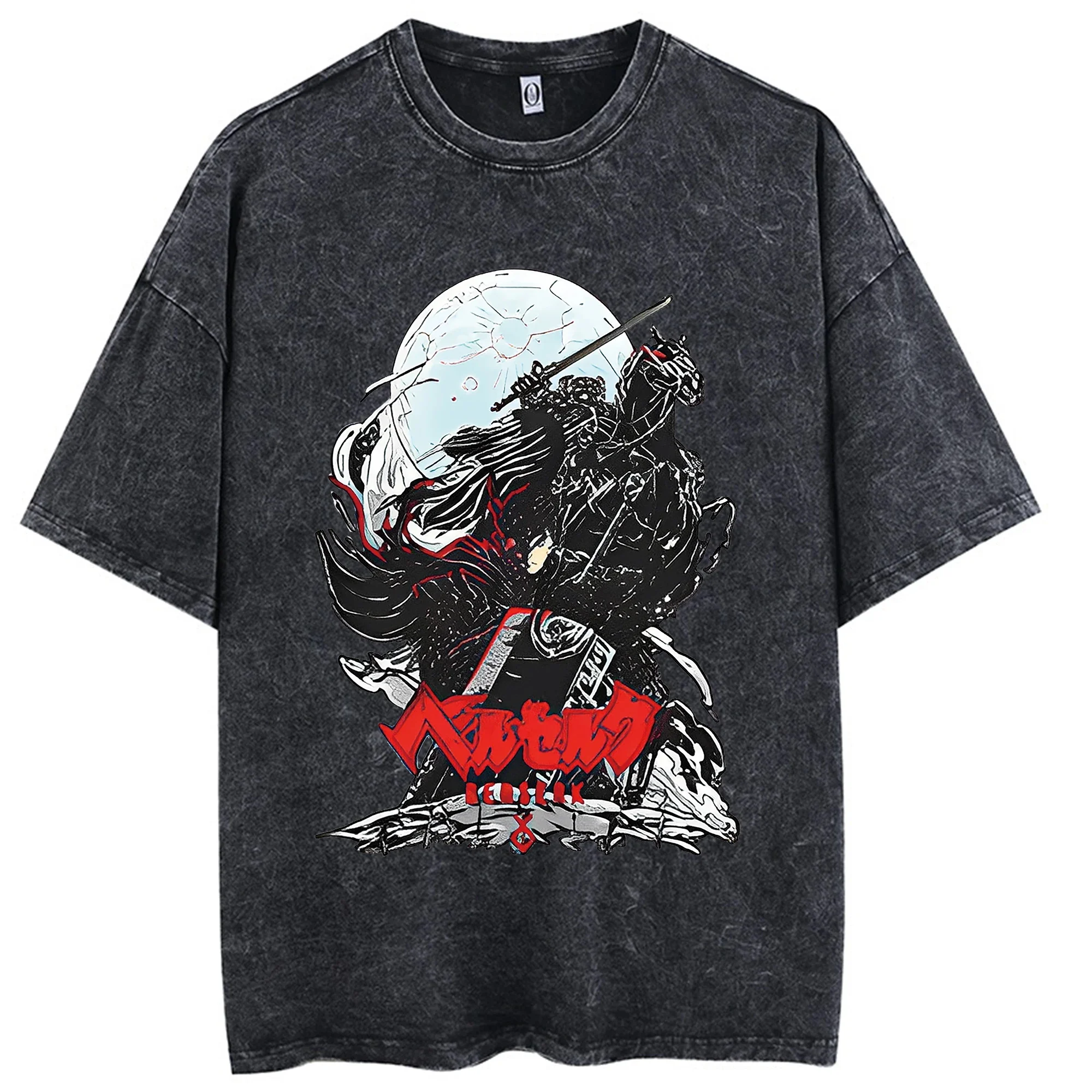 Anime Berserk Vintage Manga Acid Washed T Shirt 100% Cotton Tees Hip Hop Streetwear Short Sleeves Loose Harajuku Printed Tops