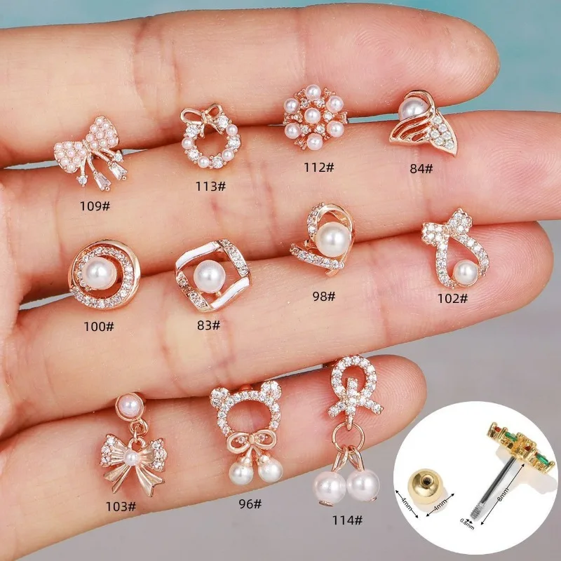 

1Piece Stud Earring for Women Grils Jewelry, Cubic Zirconia Bowknot Shaped Stainless Steel Earrings, 8mm Bar EGD0109
