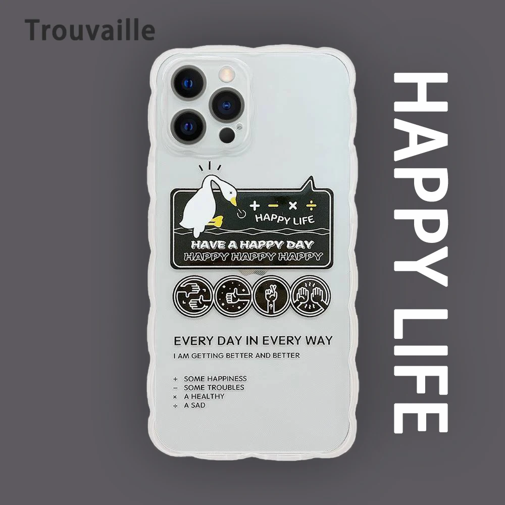 

Trouvaille Creative pattern For iPhone X xs 11 12 13 Pro Max XR Case Transparent Clear Camera Lens Protection Cover Wave Shape