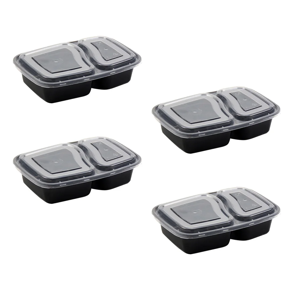 

20pcs 1000ml Disposable Meal Prep Containers 2-compartment Food Storage Box Microwave Safe Lunch Boxes (Black, with Conteiners