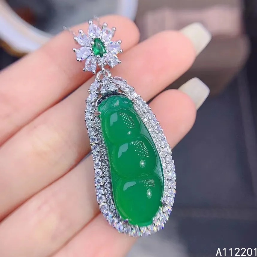 

Fine Jewelry 925 Sterling Silver Inlay With Natural Gem Women's Luxury Fashion Pod Chalcedony Pendant Necklace Support Detection