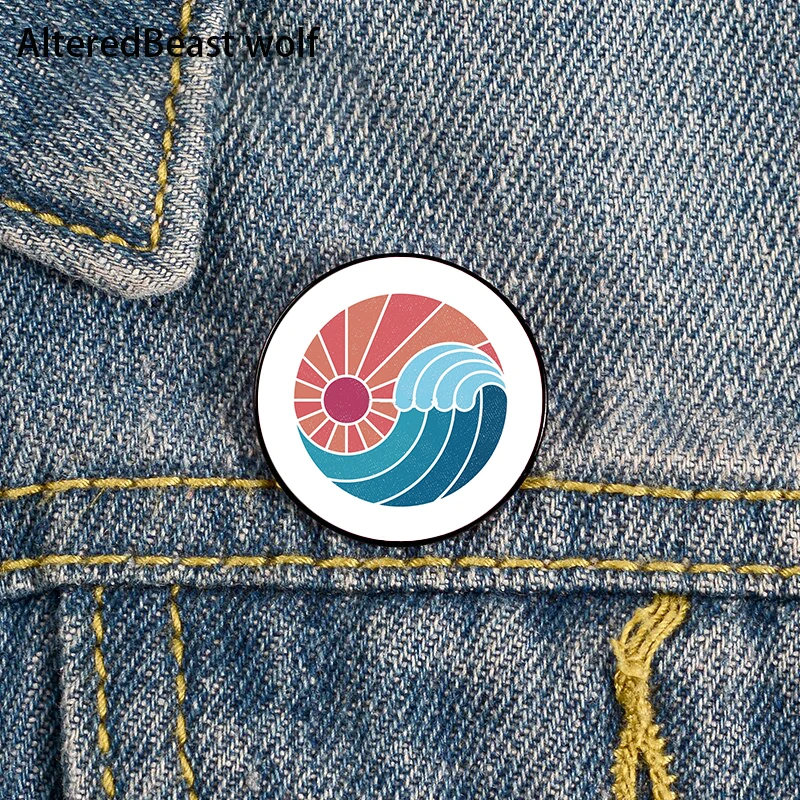 

Sun and Sea Printed Pin Custom Funny Brooches Shirt Lapel Bag Cute Badge Cartoon Cute Jewelry Gift for Lover Girl Friends