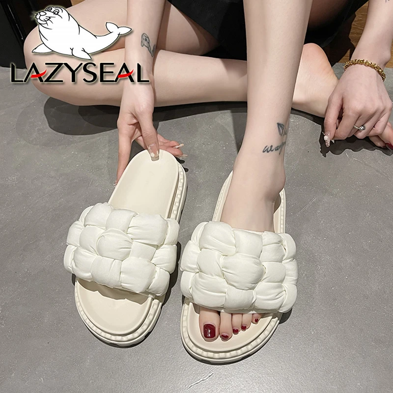

Шлепанцы LazySeal на платформе 4 см, винтажные Шлепанцы из плетеного шелка, на среднем каблуке, летняя обувь