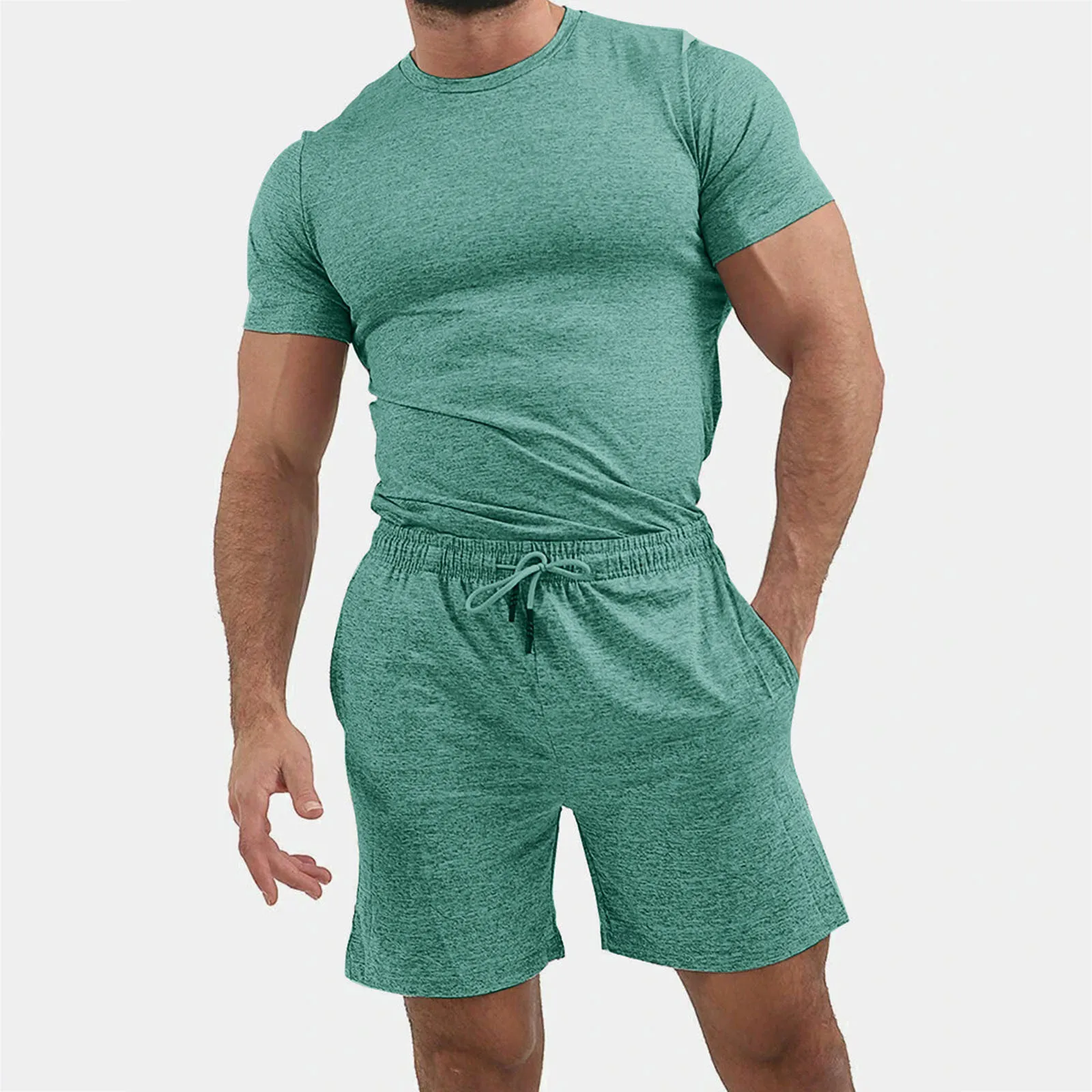

5 Colors Simple Casual Men Suit Summer 2-piece Beach Short Sleeve Shirts & Shorts Pants Sets Спортивный Костюм Женск In Stock