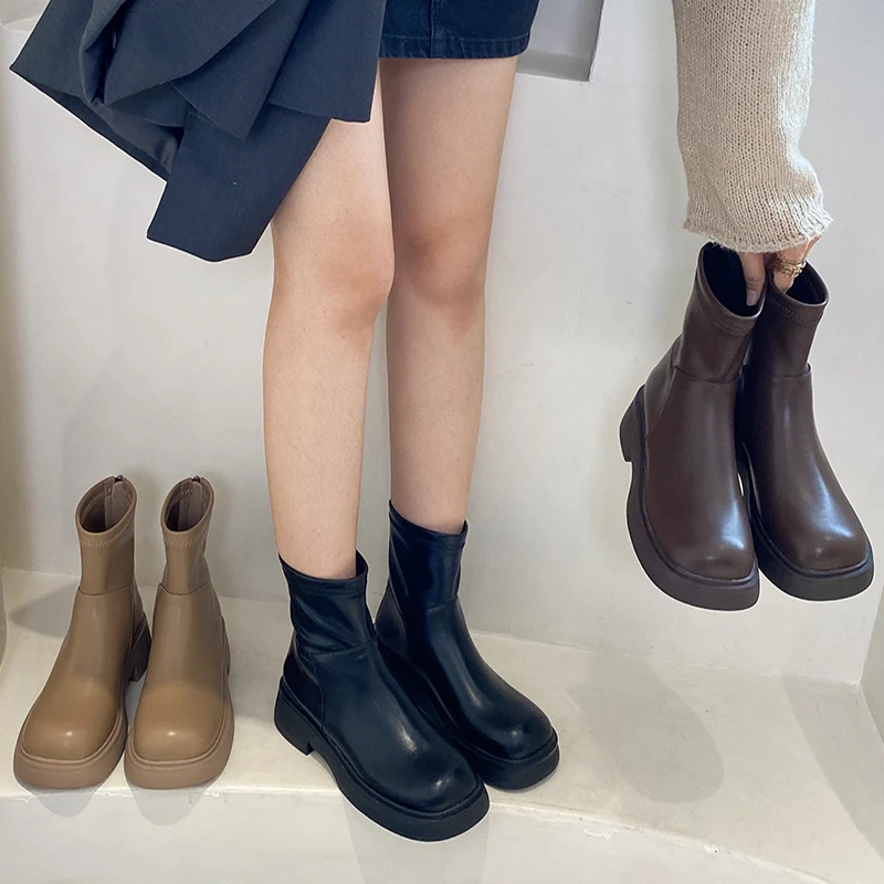 

New 2022 Elegant Modern Ladies Short Boots Zippers Outdoor Female Casual Round Toe Shoes Fashion WESTERN Women Ankle Boots