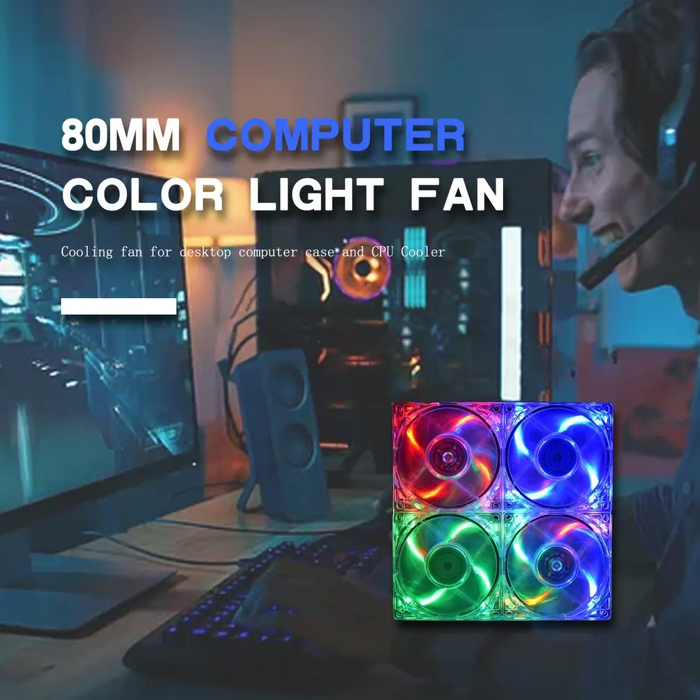 

Computer PC Fan 80mm With LED 8025 Silent Cooling Fan 12V LED Luminous Chass Computer Case Cooling Fan Mod Easy Installed