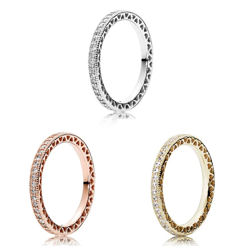 Женское составное кольцо из серебра 925 пробы со сверкающими сердечками и