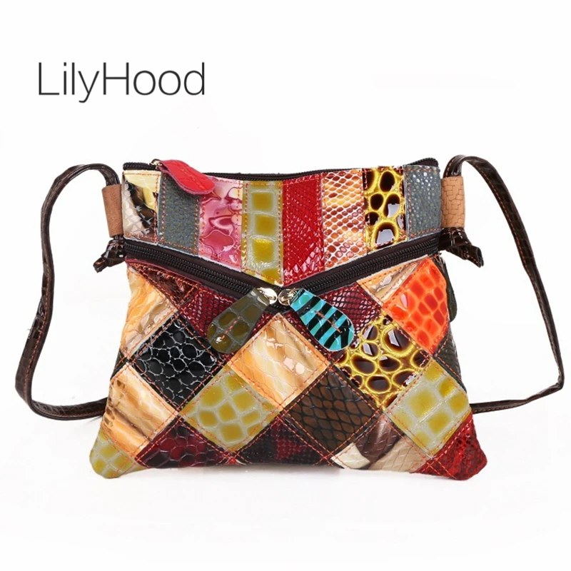

Female Vintage Cowhide Leather Diamond Patchwork Small Size Flap Messenger Bag Women Casual Retro Smartphone Sling Shoulder Bag
