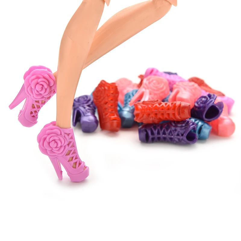 

10 Pairs Mix Color Pumps for Princess Doll High Heels Shoes With Flowers Doll Accessories Color Random Baby Toy