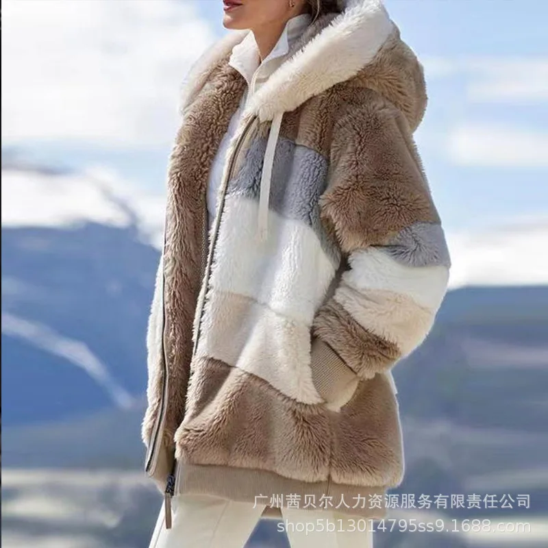 

Женское плюшевое пальто, весенний модный Свободный кардиган с карманами и прострочкой, пальто, женская повседневная куртка на молнии с капюшоном и длинным рукавом