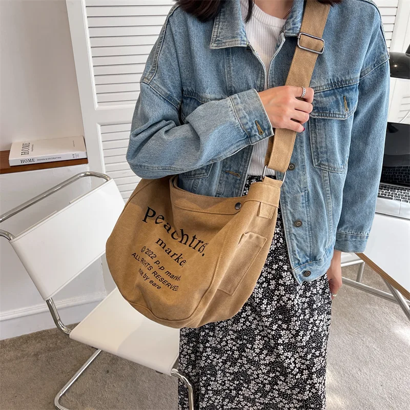 

Корейская холщовая женская сумка через плечо в стиле Харадзюку, Женский студенческий мессенджер, модная тканевая сумка для девушек, 2023, дор...