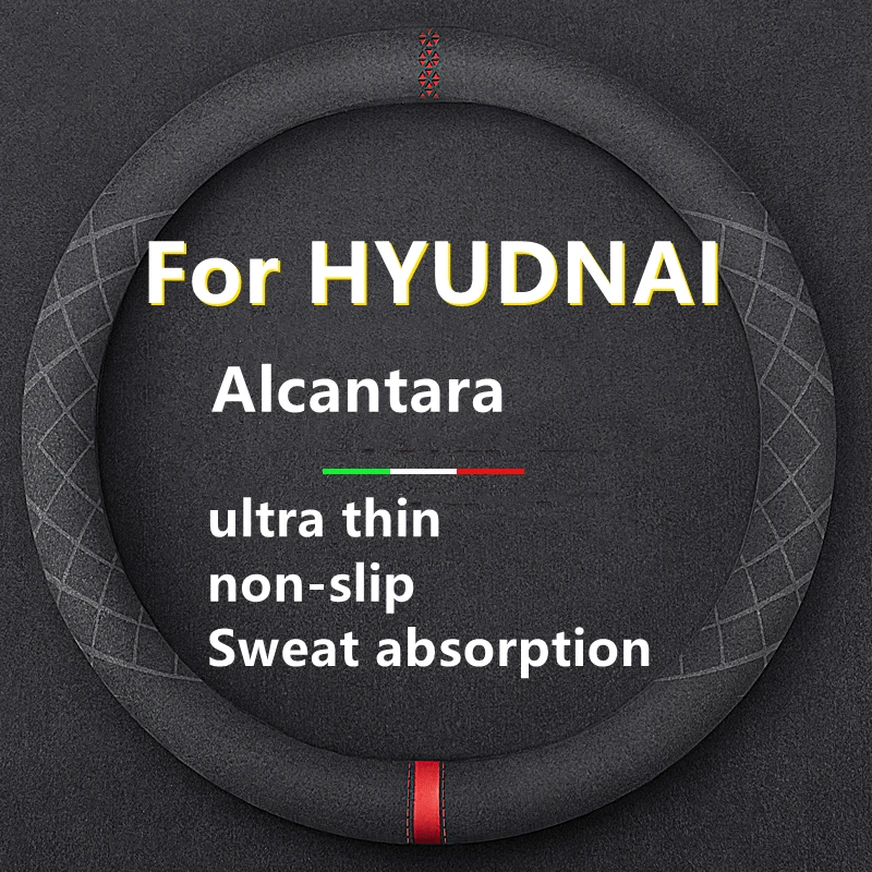 

Suede Leather Black Artificial Leather 38cm Car Steering Wheel Cover for Hyundai Elantra 2011-2016 Avante i30 2012-2016