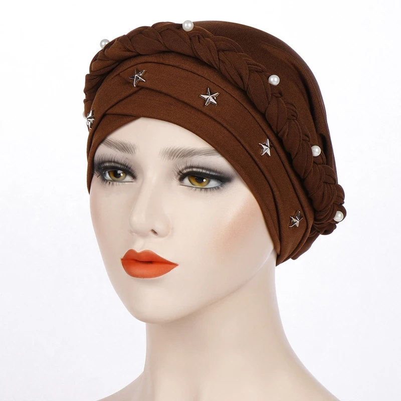 

NEW Beaded Braid Hijab Caps Spring and Autumn Muslim Wrap Turban Cap Fashion Cotton Inner Hijabs Bonnet Ready To Wear