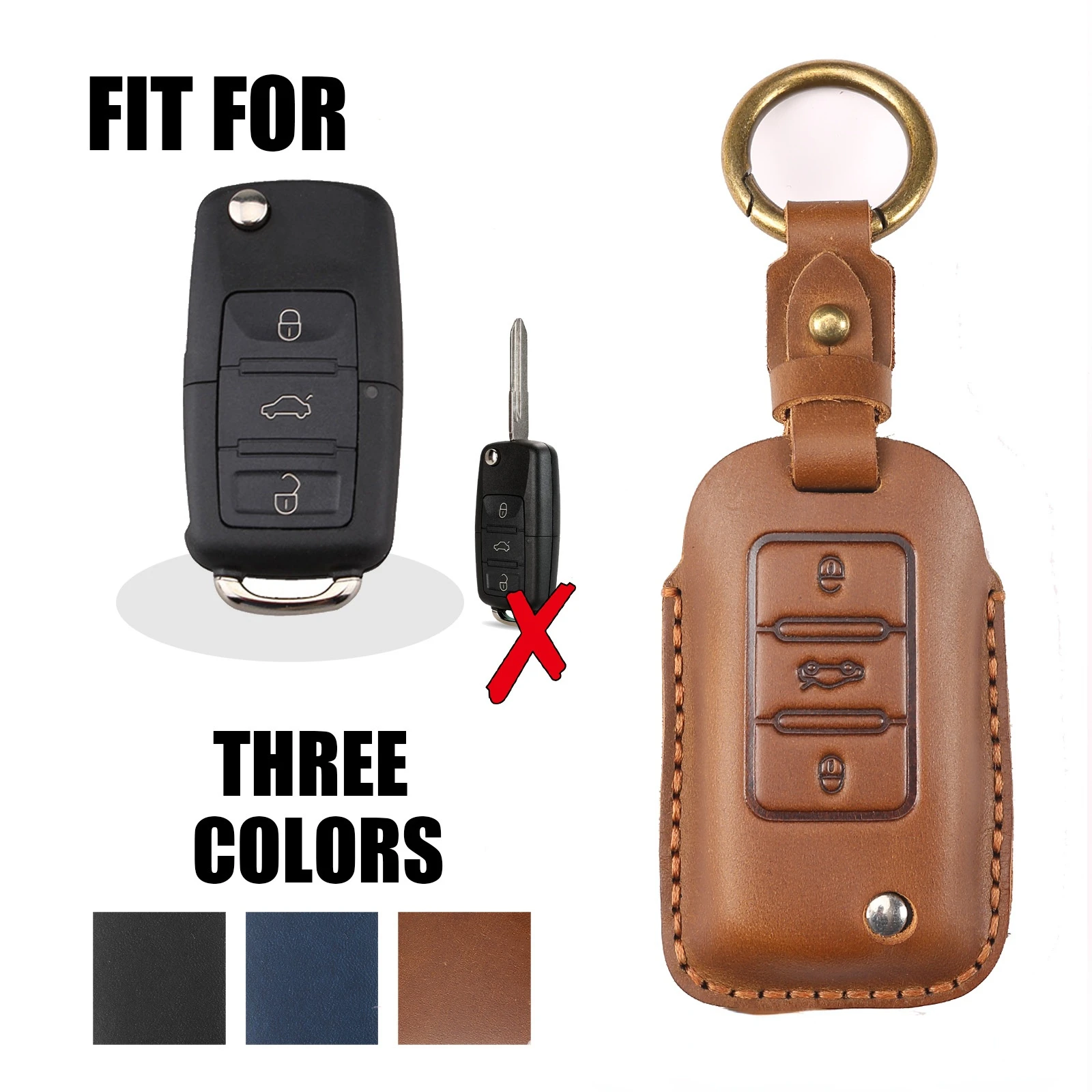 

Leather Key Case Cover Fob Holder for Volkswagen Tiguan L Sagitar Bora Magotan Tayron Tharu Polo Lamando Lavida Keyring Shell