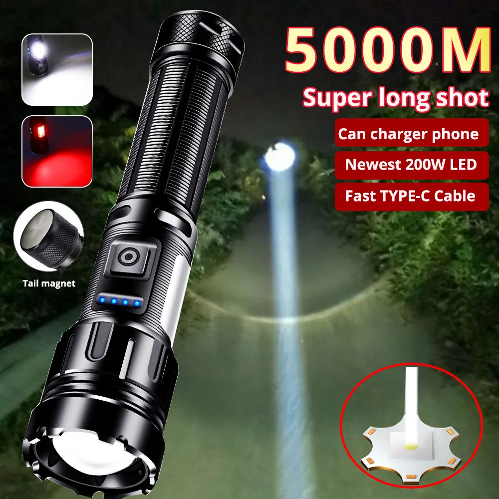 

Most Powerful XHP50 LED Flashlight USB Rechargeable Zoomable Outdoor Tactical Waterproof LED torch Best For Camping, Outdoor Use