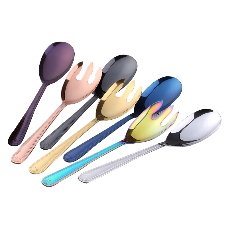 

Stainless Steel Large Golden Serving Spoon Western Dishes Tableware Steak Fork Shovel Colander Home Cutlery Set Kitchen Utensils