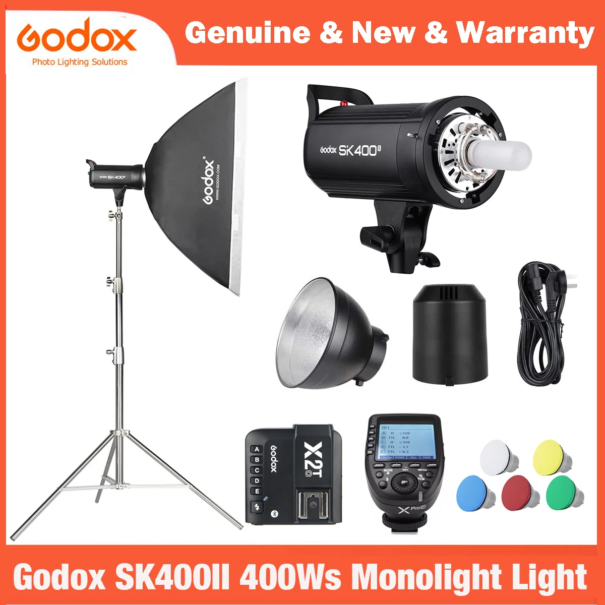 Фото Студийный стробоскоп Godox SK400II 400Ws GN65 5600K, стробоскоп с креплением Bowens для студийной съемки, беспроводная система X 2,4G №1