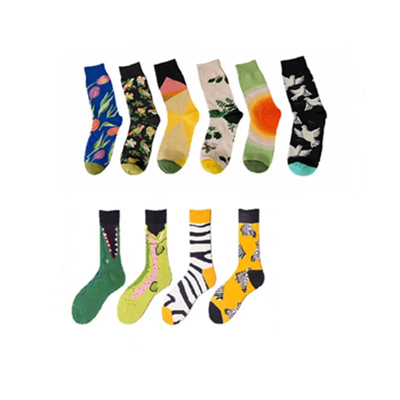 

New Fashion Personality Graffiti Long Socks Contrasting Color Flowers and Birds Cotton Socks Men's Stockings