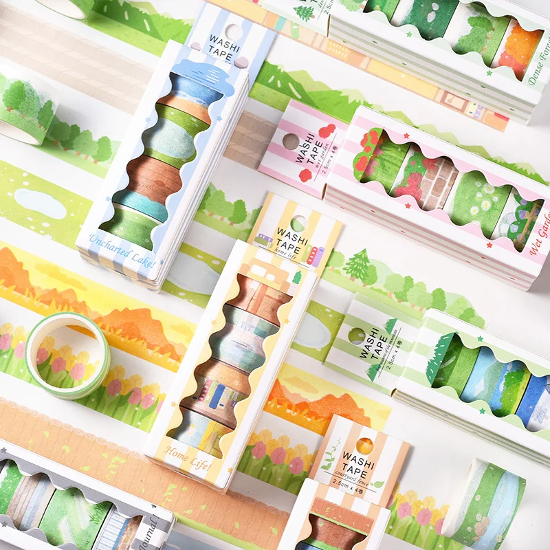 

4 Rolls Cute Creative Landscaping Tape Set for Card Making Scene Collage Beautify Journal Planners