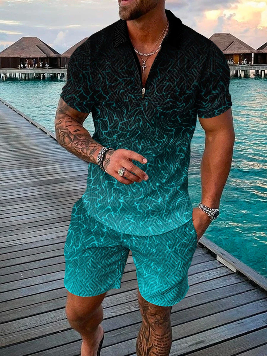 

2023 Men Sports Suit Summer Short-sleeved Polo Shirt And Shorts Suit Two-piece Men's Golf Sports Fitness Clothing Oversized Size