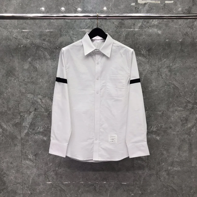 TB Shirt Men's Turn-down Collar Shirt Oxford Long-sleeved Formal White Shirt Shirt Cotton Striped Button Decoration Shirts