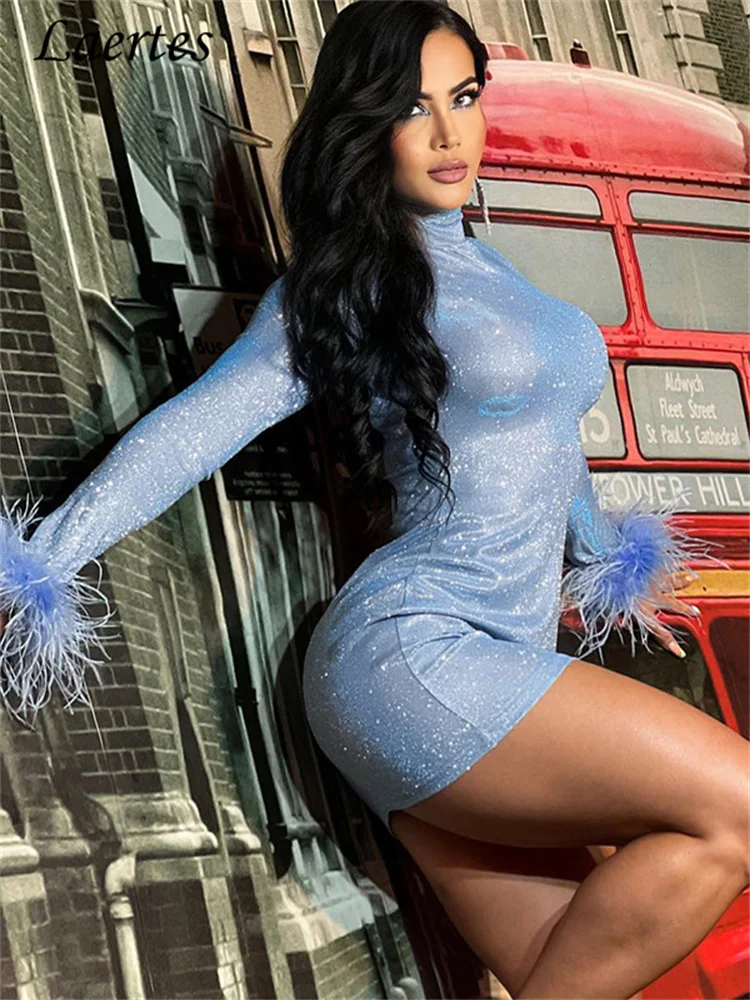 Женское облегающее мини-платье Laertes синее платье с длинным рукавом и открытой