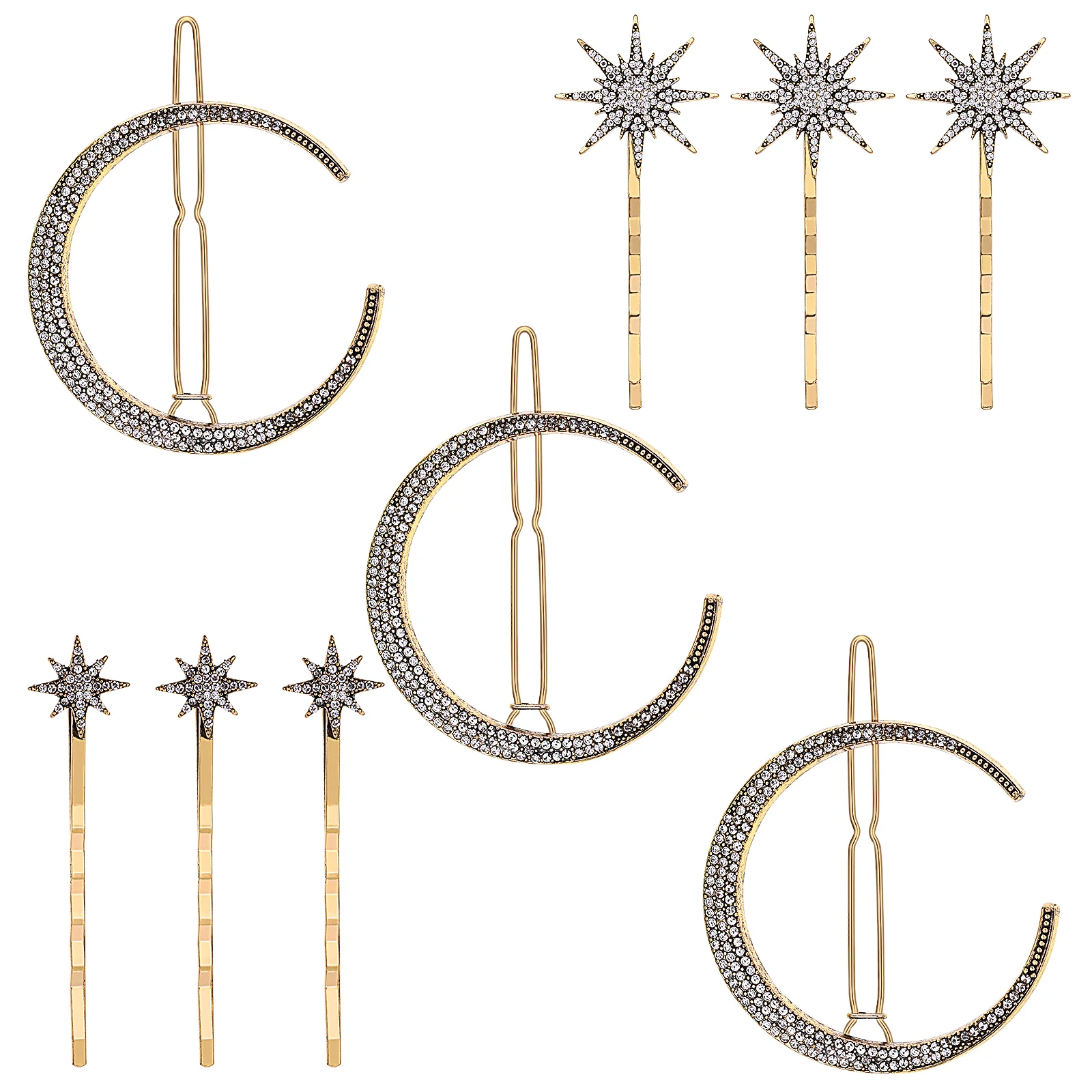 

Lurrose 9pcs Sun and Moon Hair Clips Rhinestone Moon Hair Pin Hair Barrettes Decorative Girls Hair Accessories