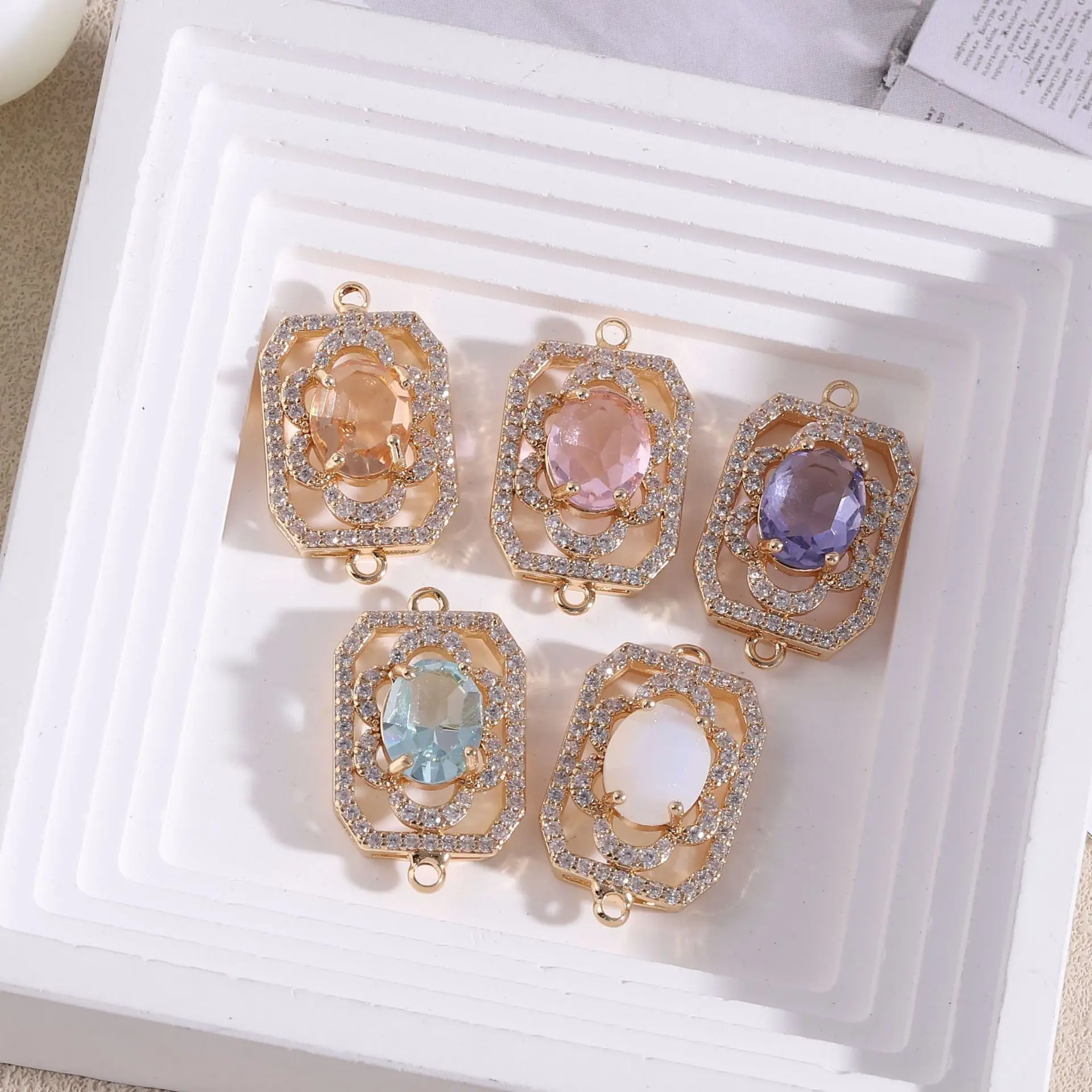 10 шт./пакет прямоугольный цветок с бриллиантами подвеска двойным отверстием