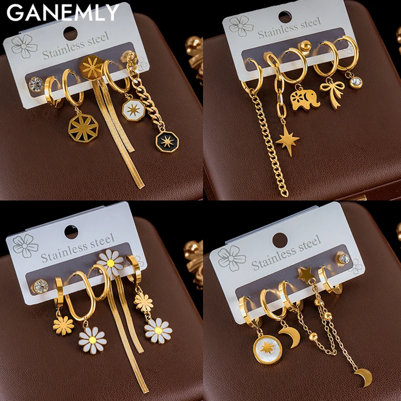 GANEMLY из нержавеющей стали 316L металлические круглые серьги с цветком набор для