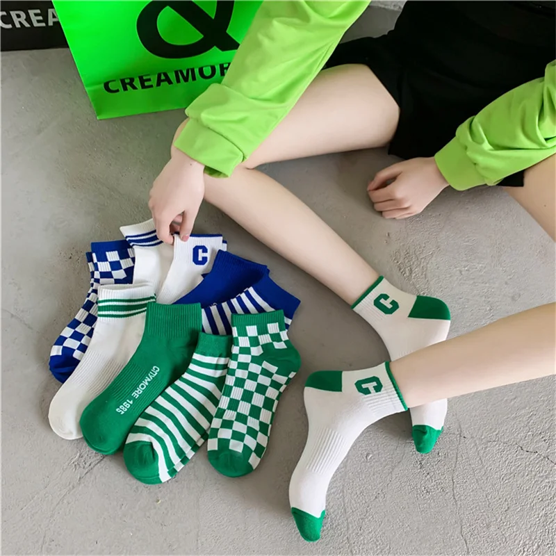 

Женские Короткие хлопковые носки в клетку, с надписью