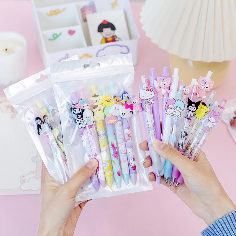 

6pcs Sanrio Hellokitty Mymelody Kuromi Cinnamoroll Purin Kawaii Press The Gel Pen 6 Sets of High-value Net Red Girl Heart Pen