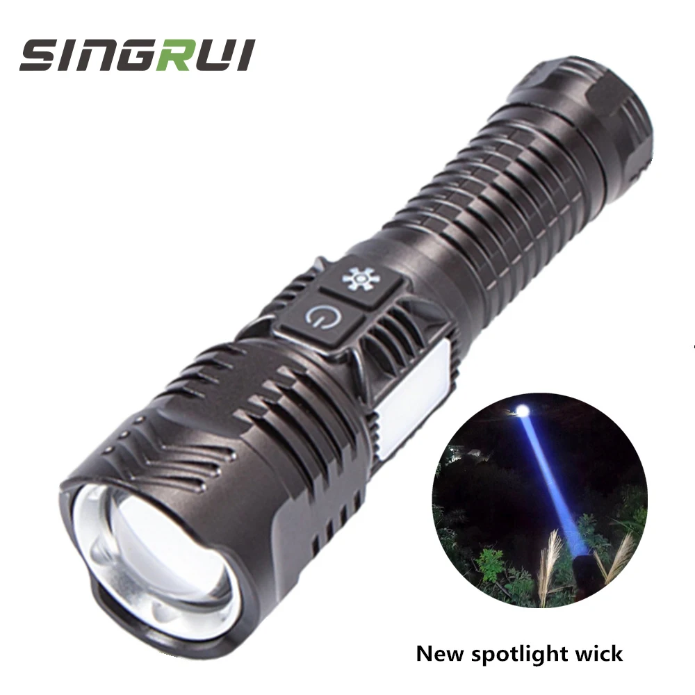 

SINGRUI высокомощный фонарик дальнего радиуса освещения, яркий внешний фонарь с красным, синим мигающим фонариком, боковые фонари COB