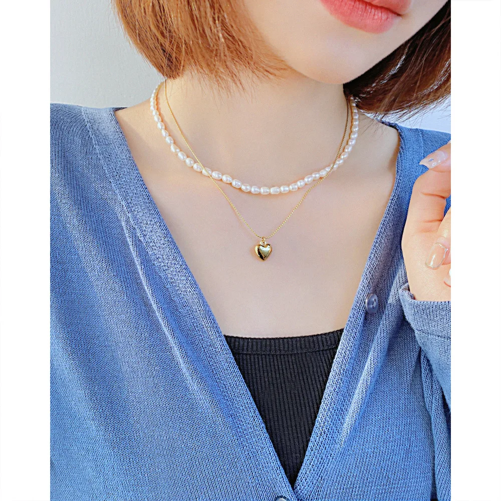 

Женская цепочка с подвеской в виде сердца, золотистая/Серебристая цепочка с жемчугом, модное ожерелье с жемчугом, 2022