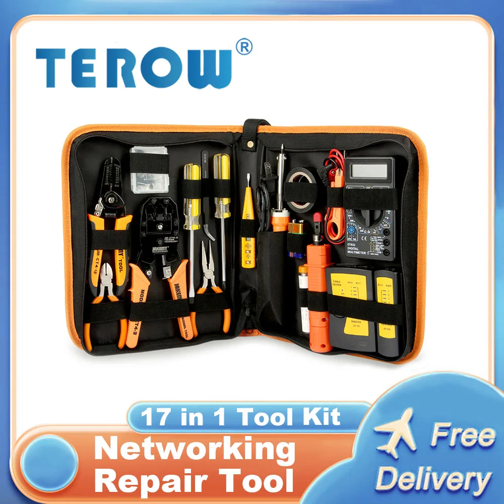 TEROW-Kit de herramientas de reparación de red 17 en 1, alicates multifuncionales...